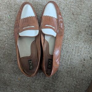 BOQ Mens Two Tone Kiltie Penny Loafers Brown White Leather Made in Italy Size 13